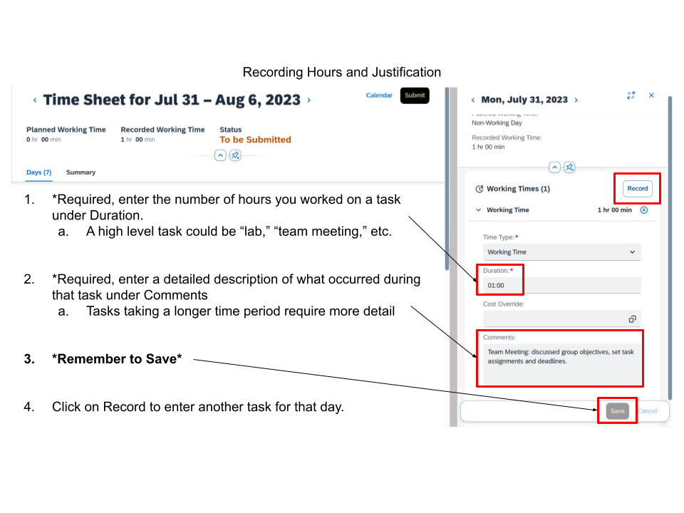 Recording Hours and Adding Justification